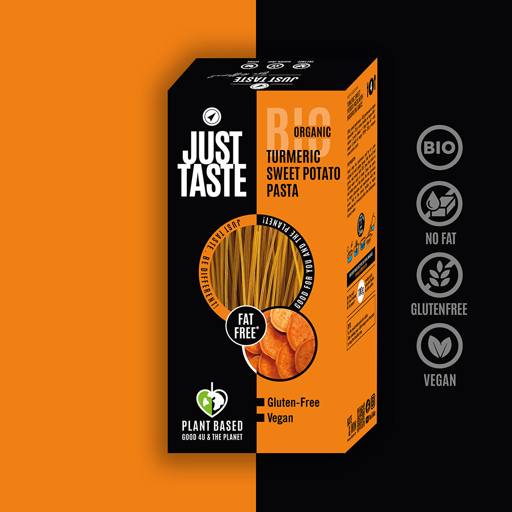 Packaging with sweet potato pasta